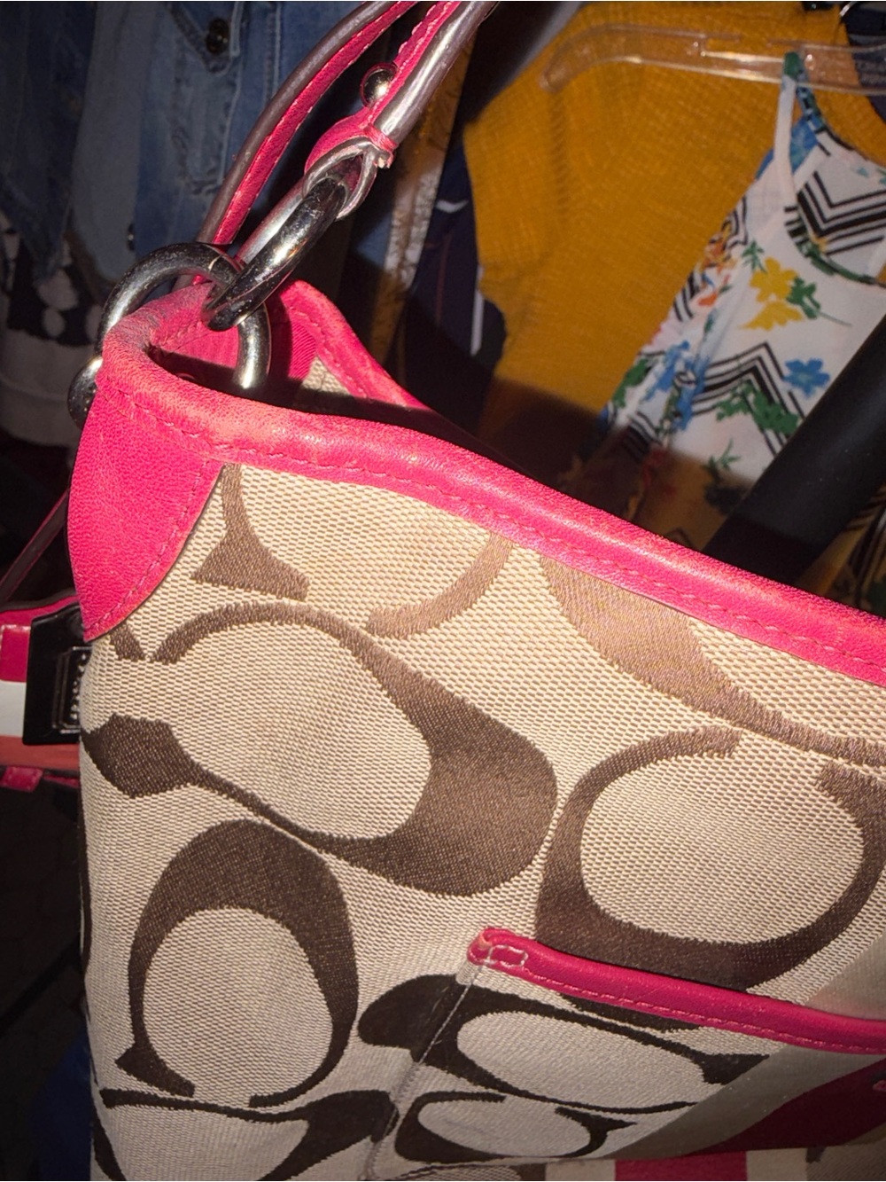Coach Hamptons Weekend Signature Pink & White Stripe Shoulder/ Crossbody Bag - Picture 15 of 16